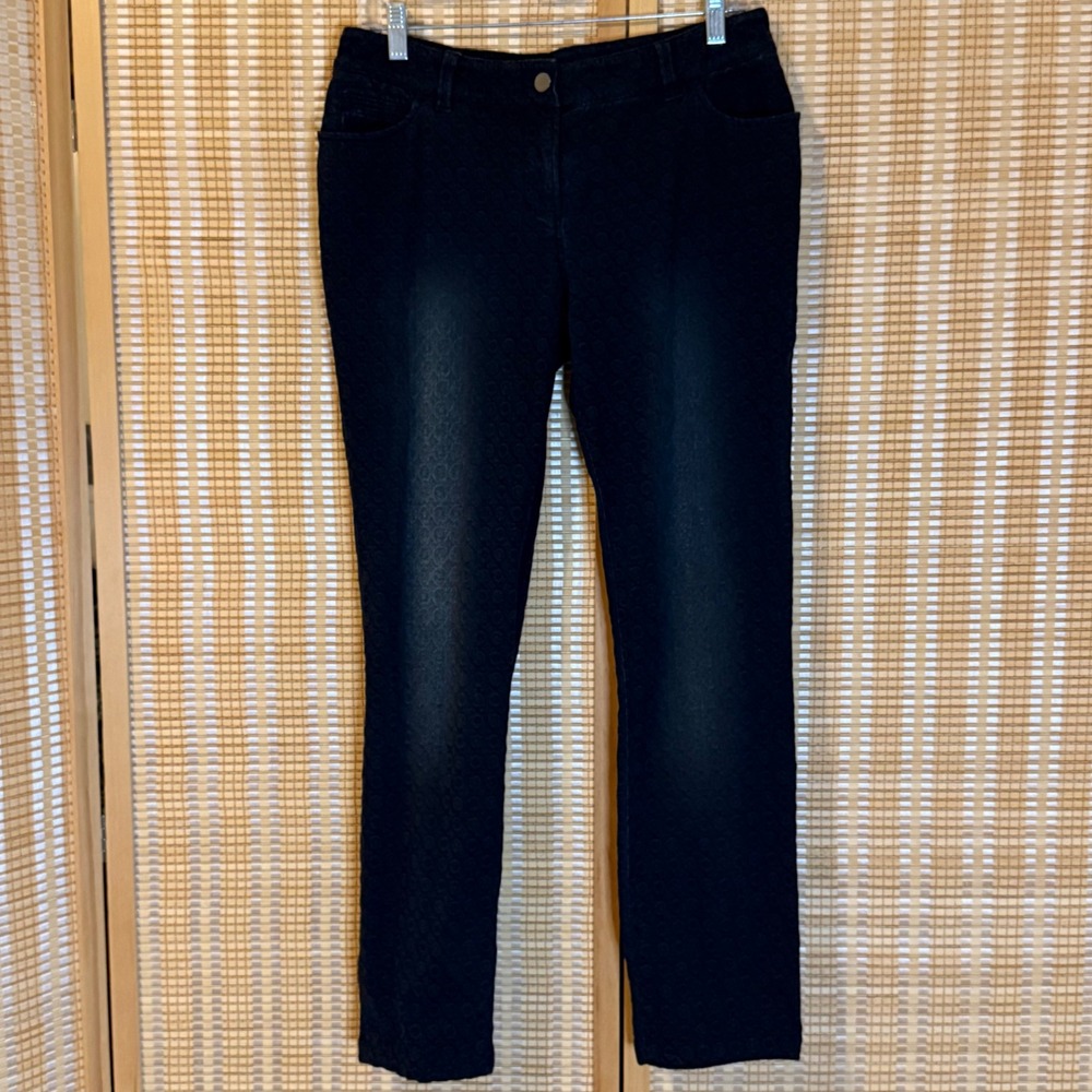 Per Se Womens Geometric Circle Pattern Straight Leg Pants Dark Wash Size 8 Boho